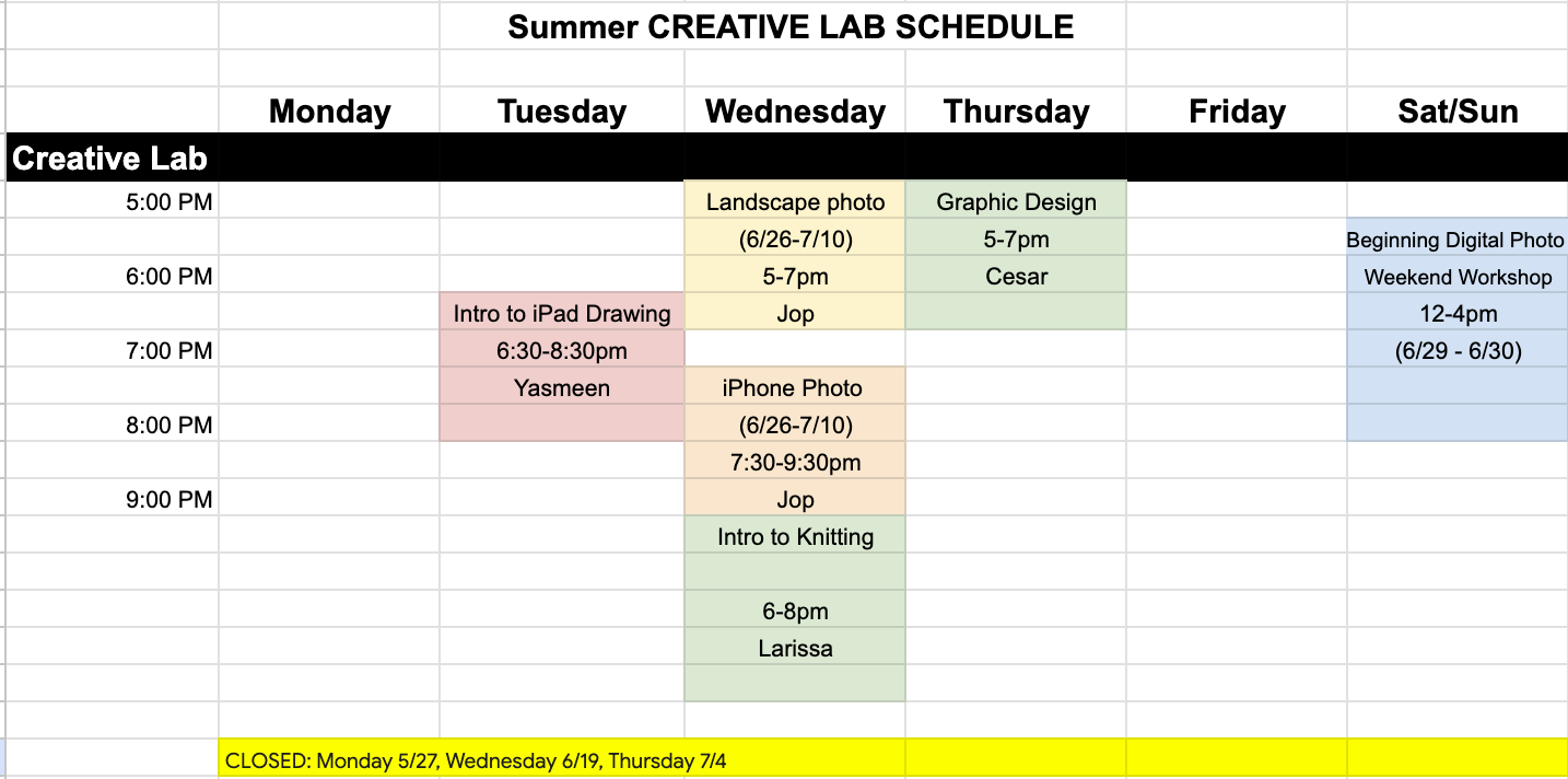 Creative Summer Schedule