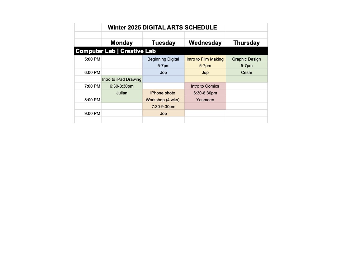 Digital arts schedule