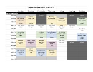 ceramics schedule