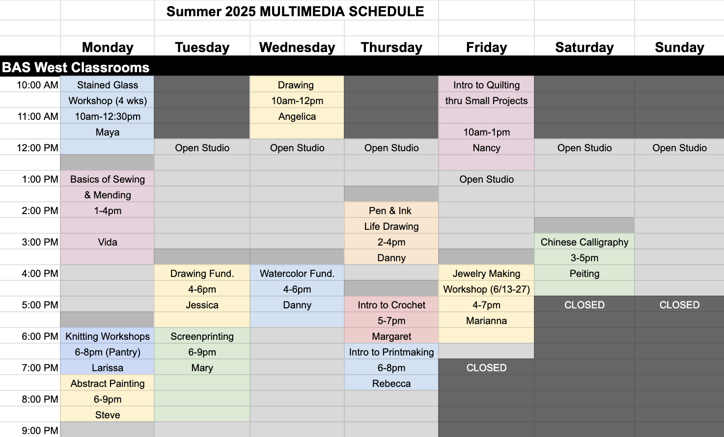 multimedia schedule