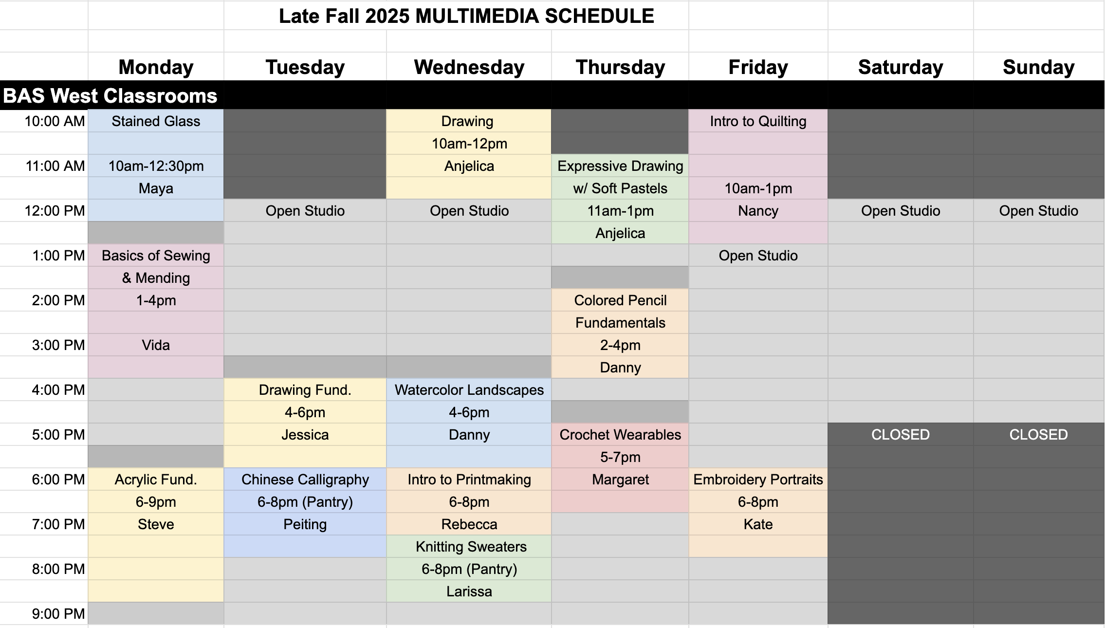 multimedia schedule